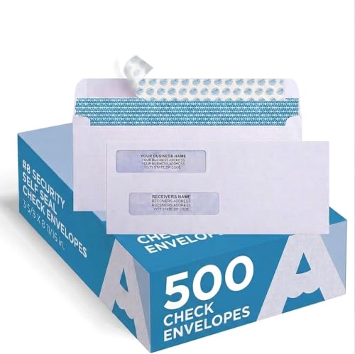 Aimoh #8 Check Envelopes, Double Window Self-Seal Security Envelopes, 500ct