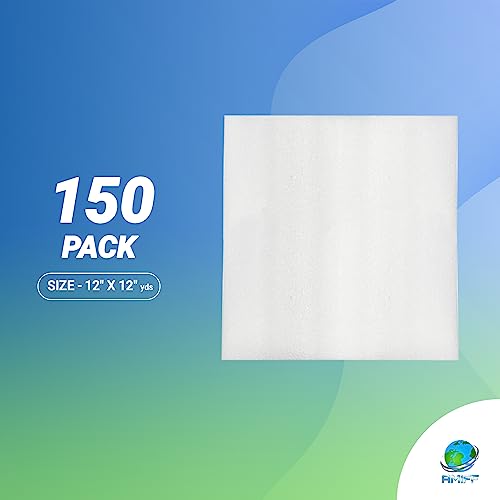 AMIFF White Packing Foam Wrap 12" x 12", Pack of 150 Cushioning Foam Moving Supplies for Dishes and Glasses, Thick Foam for Wrapping, Protective Dish Packing Supplies for Moving Dishes and Glasses