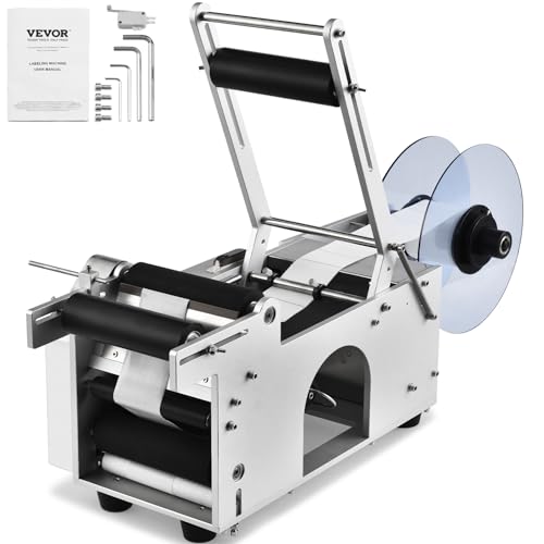 VEVOR Semi-Automatic Round Labeling Machine, 20-50pcs/min, Electric Bottle Label Applicator for Round Bottles, Round Bottle Labeler Suitable for Diameter 0.78-4.72 inches (with Pressing Bar)