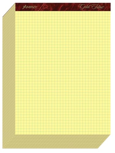 Ampad Gold Fibre Canary Graph Paper Pad, 4x4 Grid, 8.5 x 11.75, 10 Pads