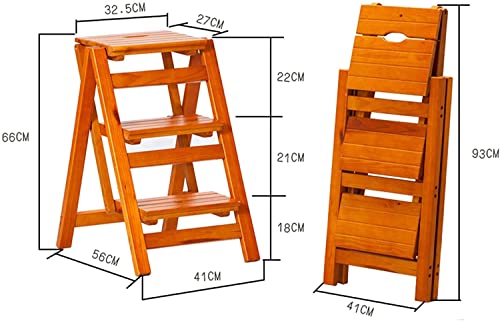 LWJQRSP Folding 3-Step Ladder Stool, Multifunction Wood Step Stool, 3-in-1 with Ladder, Stool and Storage Shelf, (A)