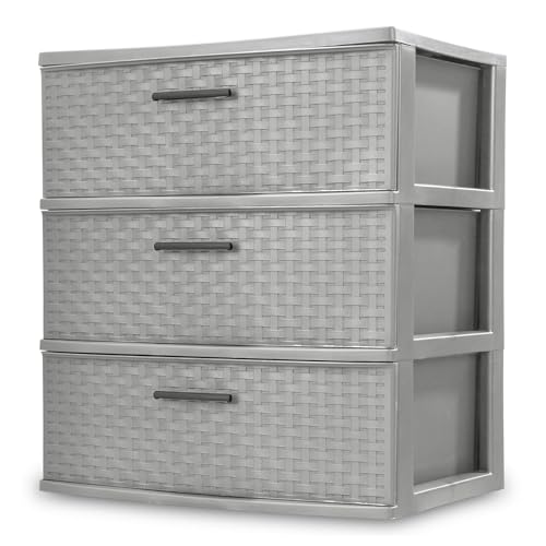 SEDLAV 3 Drawer Wide Diamond Plastic Storage Cart, Soft Silver - Organize with Style