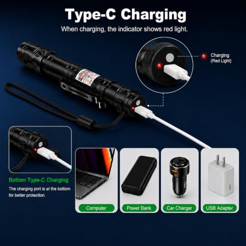 Damflew Green Laser Pointer, Type-C Charge, Laser Beam with Starry-Sky Cap