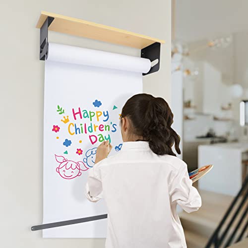 24'' Kraft Paper Roll Dispenser, Wall Mounted Butcher Paper Holder with Cutter, Heavy Duty Paper Roll Organizer for Drawing, Lists, Artwork, Home, Office, School Use