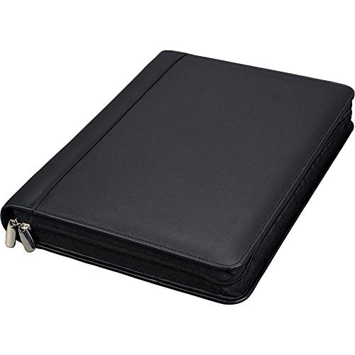 Alassio 30061 A4 BOSA Ring Binder, Nappa Leather Folder, Leather Folder with Ring Mechanism and Removable clipboard, Black Zip Folder, Business Folder Approx. 35 × 27 × 5 cm