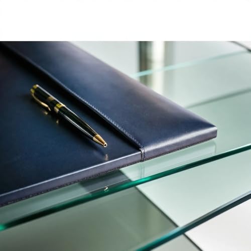 Dacasso Bonded Pad with Side Rails Luxury Leather Desk Blotter for Writing, 30 x 18 (Navy Blue)