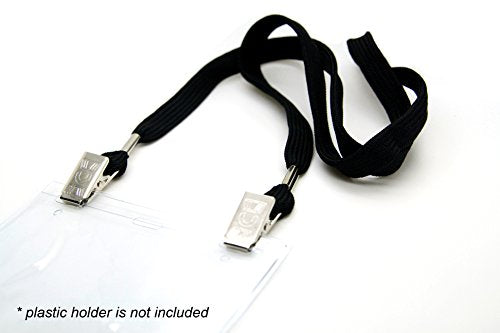 ONDEPOT 100 Pack Black Flat Lanyards with Open-Ended Clips – 1/2 Inch Wide Badge Lanyards for ID Holders, Office, Events, Schools