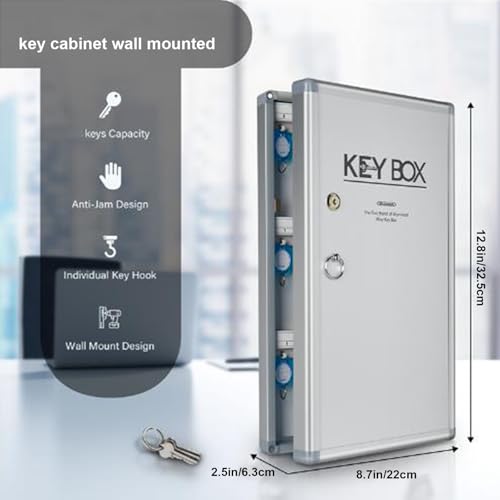 MPYEKP 24/32/48 Key Lock Box, Key Cabinet Organizer, Key Lock Box Wall Mount, with Key Tags, Key Safe for Car, Hotels, Office, House(24key)