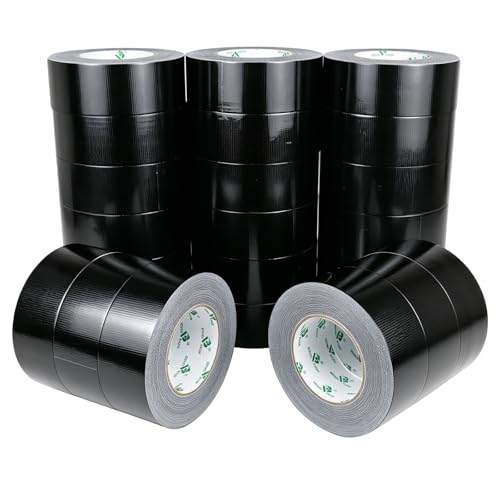 BOMEI PACK 24-Pack Black Heavy Duty Duct Tape, 2 inches x 35Yards (Total 840Yds), Strong, Flexible, No Residue, All-Weather and Tear by Hand - Bulk Value for Repairs, Industrial, Professional Use