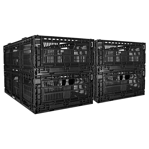 JEZERO Heavy-Duty Collapsible Utility Crate | Durable Recyclable HDPE | Stackable & Reinforced Design | 23.6" x 15.8" x 7.7", 4-Pack