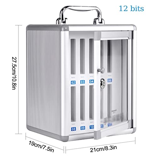 Clear Cellphone Lockers, Aluminum Alloy Pocket Chart Storage Cabinet for Cell Phones, Wall-Mounted with A Locked for Office Classroom (Color : Silver, Size : 12)