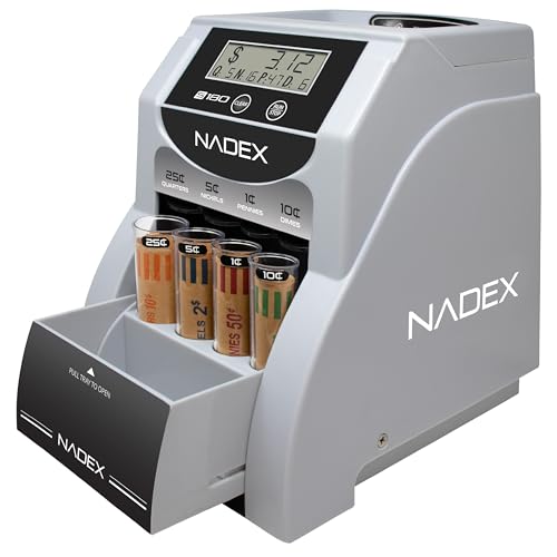 Nadex S180 Digital Coin Counter, Sorter,and Wrapper - Automatically Sorts and Counts Coin Batches, Stops on Full Coin Rolls