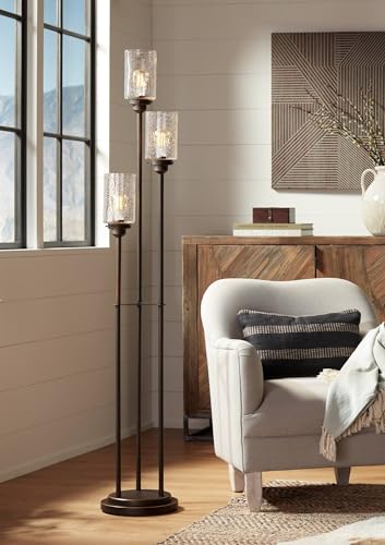 Libby Bronze and Seeded Glass 3-Light Tree 66" Tall Floor Lamp USB Dimmer