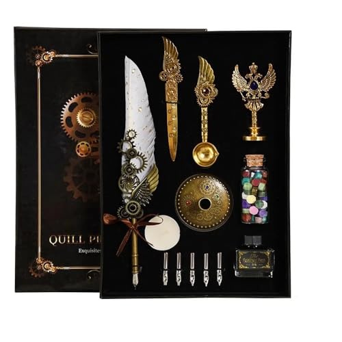 AEHON Feather Pen Set Calligraphy Feather Pen Stationery Set ExquisiteVersatile Quill Pen Ink For Graduation Ceremony Christmas(White)