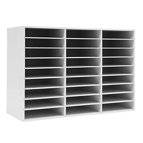 MhdunueSK Literature Organizer, Desktop File Sorter Mail Center, Paper Storage Cabinet with 27 Slots Compartments, Classroom Mailbox for Home School Office (27 Slots White)