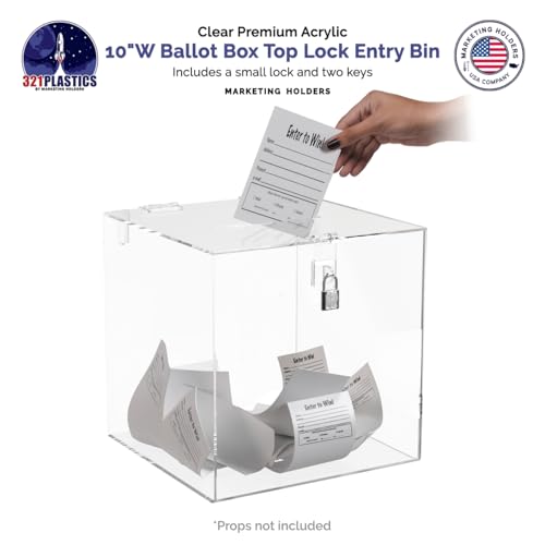 10 Inch Locking Ballot Box Clear Acrylic Square Cube Top Locking See Through Countertop Contests Entry or Contest Collection Bin by Marketing Holders
