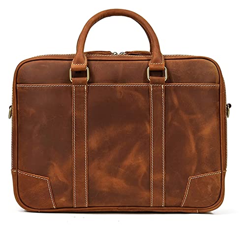 Crazy Horse Leather 14 inch Laptop Tote Bag Classic Business Briefcase Messenger Shoulder Bag