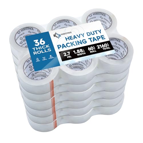 KKBESTPACK Heavy Duty Packing Tape, 36 Rolls – 1.88" x 60 Yards – Clear Shipping & Packaging Tape for Moving Boxes & Storage