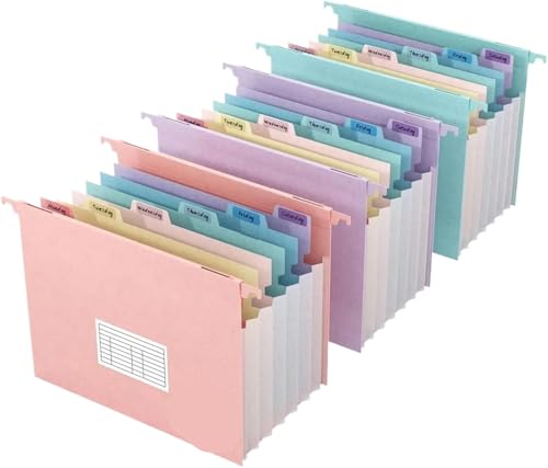 Expandable Hanging File Folders 7 Pocket Letter Size Multi-Color Tabs Eco-Friendly Wheat Straw
