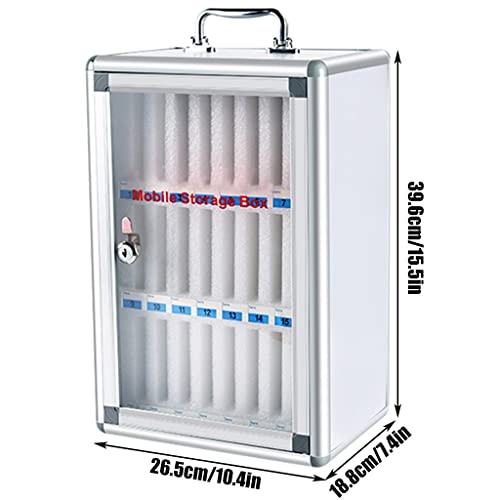 GFAZXDS Aluminum Alloy Pocket Chart Storage Cabinet Clear Cell Cell Phone Locker Wall-Mounted with A Locked Can Be Carried by Hand for Office and Classroom(Silver 24)