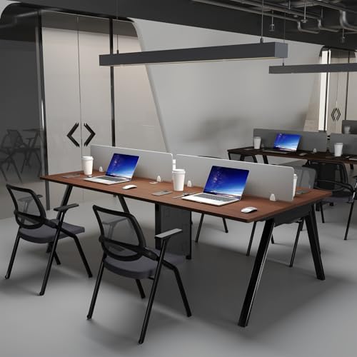 CUFEFi Office Cubicle Desk, Modular Workstation with Privacy Panels, Durable Work Surface and Built-in Cable Management, for Startups, Call Centers and Professional Offices (Brown, 4Person-94.5in)