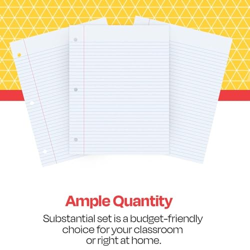 School Smart-85287 5-Hole Punched Filler Paper w/ Red Margin, 8-1/2 x 11 Inches, Wide Ruled, 500 Sheets - White