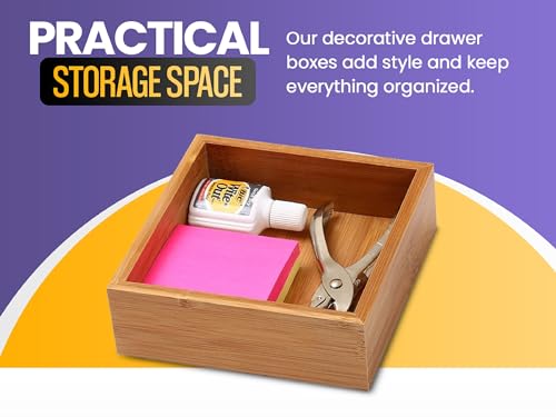 YBM HOME Bamboo Drawer Organizer Storage Box for Kitchen Drawer, Junk Drawer, Office, Bedroom, Children Room, Craft, Sewing, and Bathroom, 6 Pack 6x6x2 inch