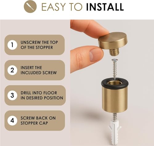 Mega Handles Floor Door Stopper Satin Brass (3-Pack) - Wall Protector