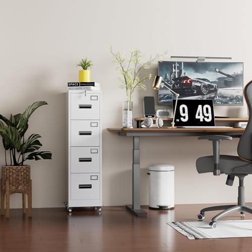 FinerFurnis Heavy Duty Steel File Cabinet – 4 Drawer Metal Storage Organizer with Independent Locks – Secure Filing for A4 Letter/Legal Documents – Ideal for Home, Office, School