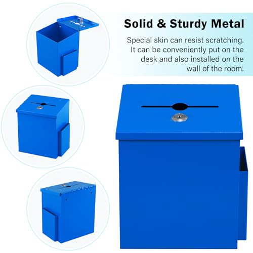 xydled Metal Ballot, Donation & Suggestion Box with Key Lock, Blue