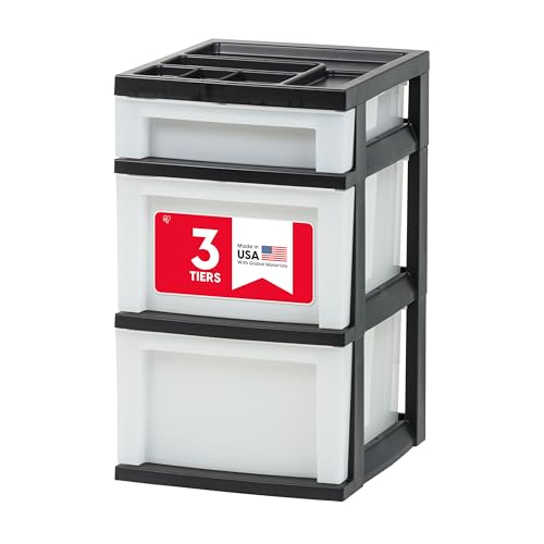 IRIS USA 3-Drawer Storage Cart, Black/Pearl