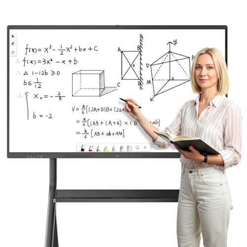 JASZDOT 75'' Smart Board, 4K UHD Interactive Touchscreen Whiteboard, Android 14 8+128GB Wireless Smartboard for Classroom Home Office Studio