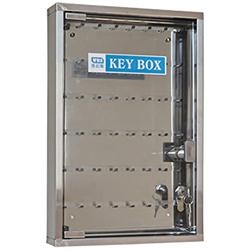 Key Cabinet Key Lock Box Wall Mount, Glass Clear Door, Wall Mounted Stainless Steel Key Storage Box with Keys and Colored Key Labels (Size : 48)
