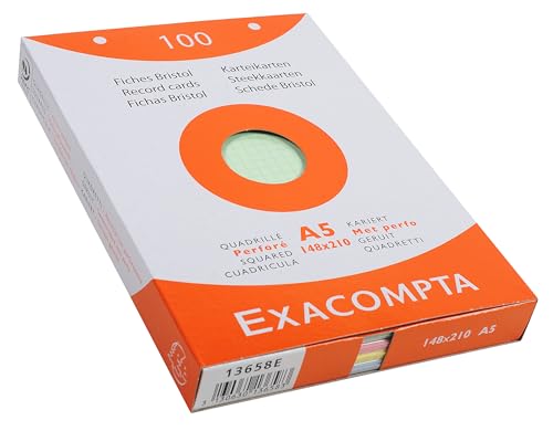 Exacompta 10 Cases 100 Index Cards 5x5 Punched 148x210mm Assorted