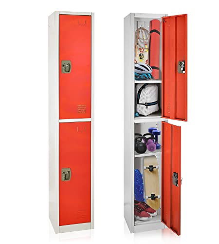 AdirOffice Large School Locker with 2 Doors 2 Hooks Storage Locker for Garage Storage - Office Storage Lockers (2 Door, Red)