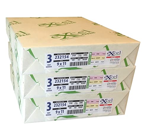 Excel One Carbonless 3-Part Reverse Paper (Pink/Canary/White), 9" x 11" (232154) - Three (3) Reams (501 Sets)