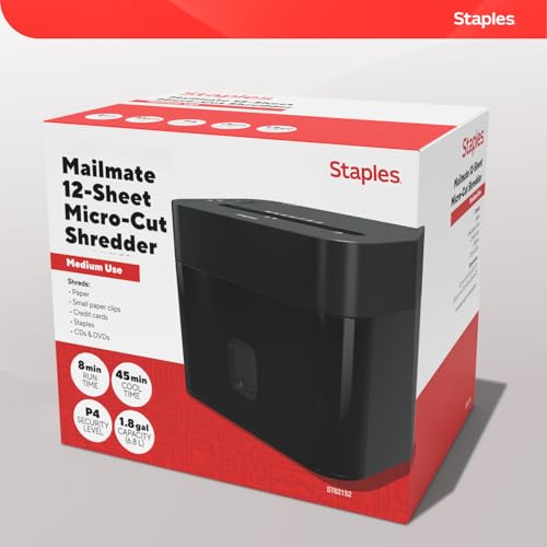 Staples 12-Sheet Micro-Cut Paper Shredder, Compact, High-Security, Black