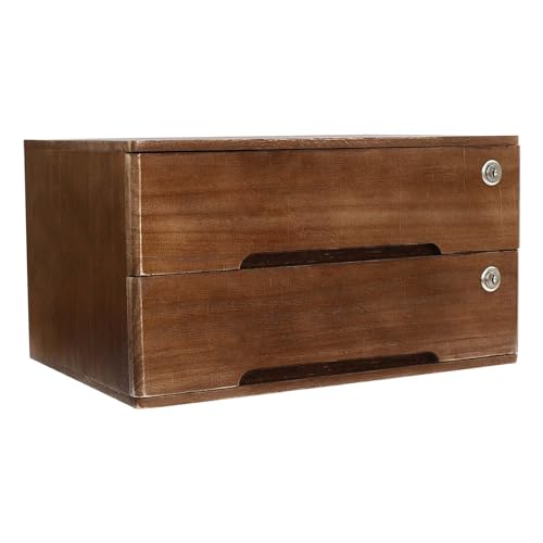 Kaichenyt Wooden Desk Organizer 2 Tier Solid Color Flat File Cabinet with Drawers & Lock & 4 Keys Modern Lockable Desktop Organizing Unit for Home Office Supplies File (Walnut)