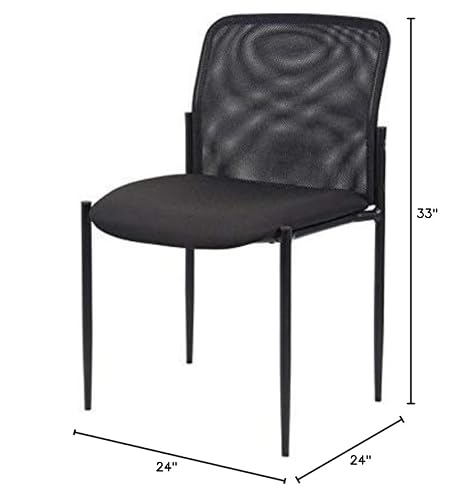 Scranton & Co Guest Chair, 19.5" Waterfall Seat, Wood/Mesh, Black Finish, Powder-Coated Steel Frame, Stackable Space-Saving Design, Contemporary Style Seating for Office or Waiting Room Use