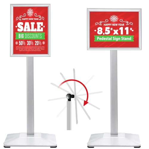 VAIIGO Pedestal Sign holder Stand 8.5x11inch Adjustable Standing Floor Sign Stand with Heavy Base & Snap Frame Display Stand for Indoor Outdoor Business Store Sign Holder Poster Stand (Silver)