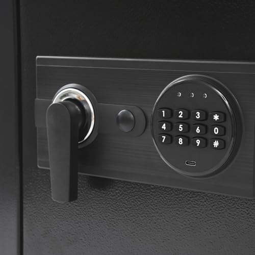Steel Safe and Lock Box, Heavy Duty Wall Safe with Alarm, Digital Keypad Safe Box for Money, Jewelry, Document, Passport, 3.94"D x 14.57"W x 31.5"H, Black