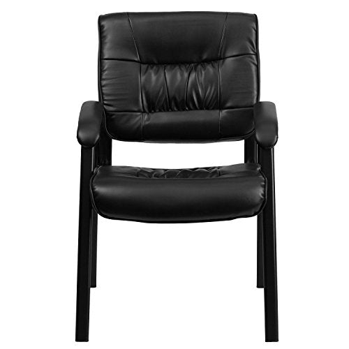 Flash Furniture Haeger LeatherSoft Tufted Executive Reception Chair with Padded Armrests, Upholstered Side Chair for Living Room or Office, Black