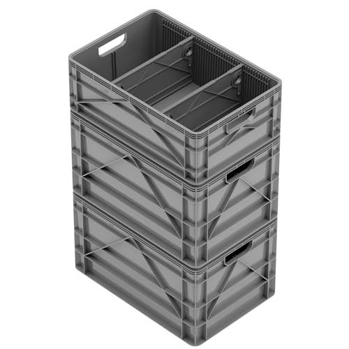 SIDIO Basic Pack, Heavy Duty Stackable Storage Bins with Dividers, Gray