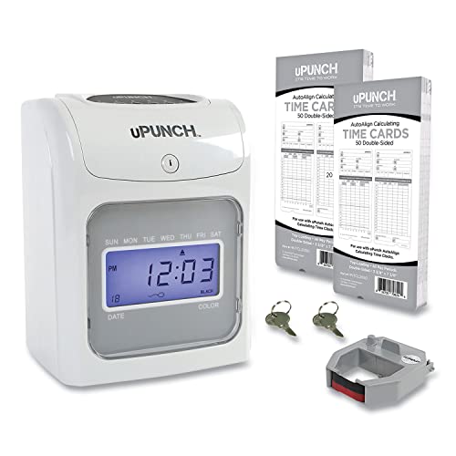 uPunch Hn2500 Electronic Calculating Time Clock Bundle, LCD Display, Beige/Gray