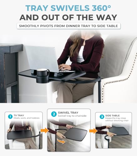 Stander Wonder Tray, Adjustable Swivel Table, Extra-Large Computer Stand, Couch Desk & Gaming Bench, TV-Trays for Eating on Couches, Chairs, Recliners with Laptop Wedges and Cup Holder, XL, Black
