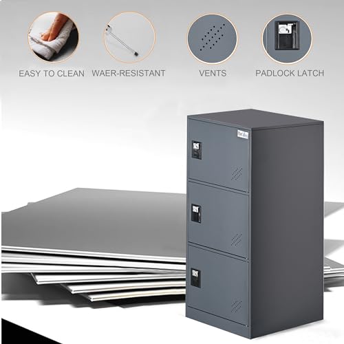 MECOLOR 3-Door Heavy-Duty Steel Storage Locker with Lockable Latches, Space-Saving Corner Organizer for Office, Living Room, Gym - Durable Metal Cabinet (Gray)