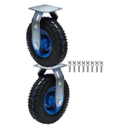 Mavvilo Set of 2 Heavy Duty Pneumatic Swivel Caster Wheels with Brake 6"/8"/10" Shock Absorbing Casters for Hand Truck Tool Cart and Garden Carts,10In-Fixed
