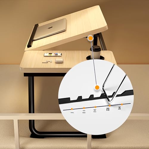 RJYYYDS Adjustable Laptop Desk with Drawer Storage, Foldable Legs, Cup Holder, and Tilted Surface, Portable Lap Desk for Bed, Couch, Home Office, Breakfast Tray,J-