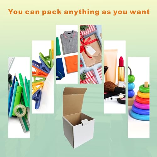 CH-BOX 300 Pack 4x4x4'' Small Shipping Boxes, Corrugated Cardboard Mailers for Business, White (LM444-300)