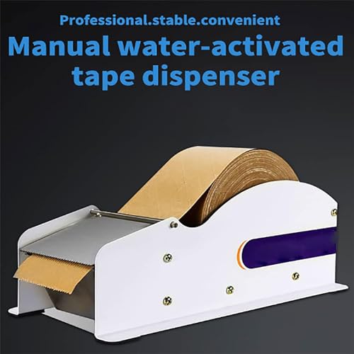 Water-Activated Tape Dispenser, Manual Stainless Steel Kraft Gum Tape Dispenser,Width-Adjustable,for Shipping Box Sealing